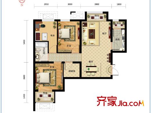 學(xué)府?未來城14#B戶型 3室2廳2衛(wèi)1廚