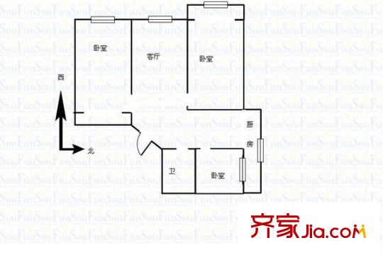西礦街北一條社區(qū) 3室 戶型圖