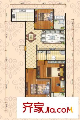 中澤純境8#9#樓標(biāo)準(zhǔn)層C戶(hù)型 3室2廳1衛(wèi)1廚