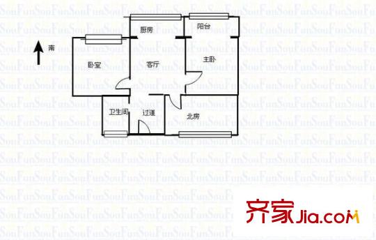 雙塔西街蔬菜公司宿舍 3室 戶型圖