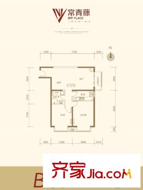 競(jìng)杰?常青藤3#4#5#B'3戶型 2室2廳1衛(wèi)1廚