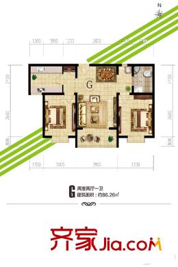 鼎泰悅郡G戶型 2室2廳1衛(wèi)1廚