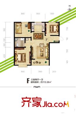 鼎泰悅郡F戶型 3室2廳1衛(wèi)1廚