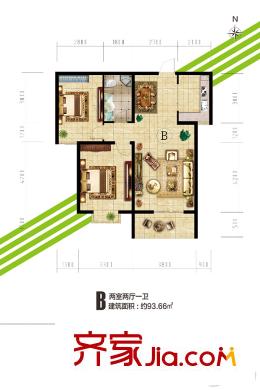 鼎泰悅郡B戶型 2室2廳1衛(wèi)1廚