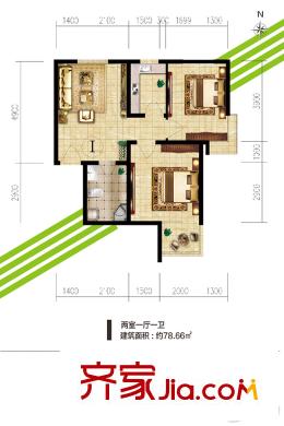 鼎泰悅郡I戶型 2室1廳1衛(wèi)1廚