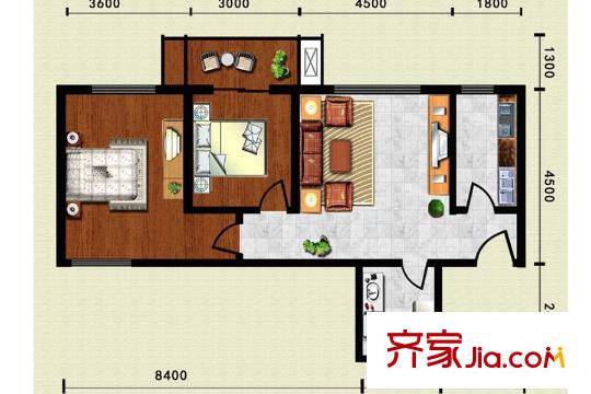 萬邦迎澤苑戶型一 2室1廳1衛(wèi)1廚