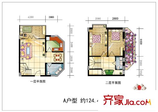 萬(wàn)豪幸福匯戶型圖一層二層A戶型圖 3室2廳2衛(wèi)1廚