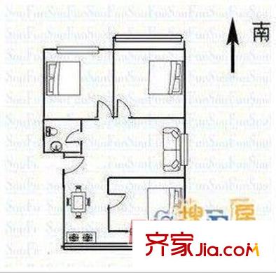 山佑巷國(guó)土資源廳宿舍戶型圖1 3室