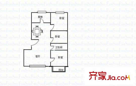 郵電后街煤管局宿舍 3室 戶型圖