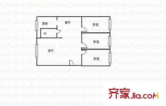 太原市中心醫(yī)院宿舍 3室 戶型圖