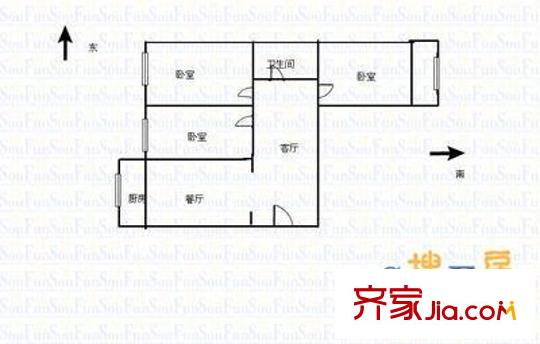 桃園北路金剛里小區(qū) 3室 戶型圖