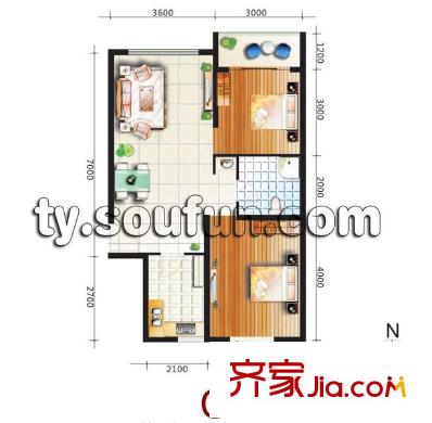 龍景尚都戶型圖C戶型 2室2廳1衛(wèi)1廚