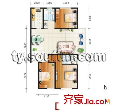 龍景尚都戶型圖D戶型 3室2廳2衛(wèi)1廚
