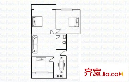 精營東二道巷交行宿舍戶型圖交行宿舍（精營東二道巷） 3室 戶型圖 3室1廳1衛(wèi)1廚
