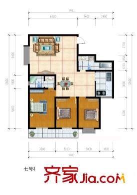 格林花園戶型圖7#樓A戶型 3室2廳