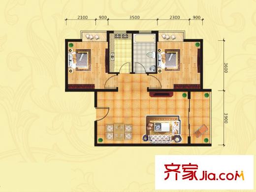 金東中環(huán)城戶型圖A戶型 2室2廳1衛(wèi)1廚