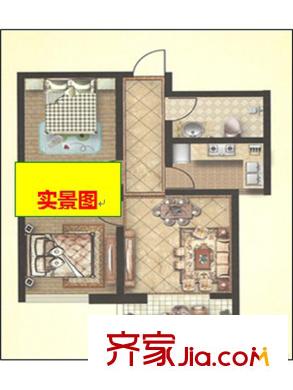 蔚藍(lán)公館1#B1戶型圖 2室2廳1衛(wèi)1廚