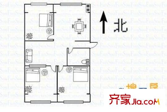 寇莊公寓 3室 戶型圖