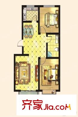瀚林園1號(hào)樓3號(hào)樓B戶型 2室2廳1衛(wèi)1廚