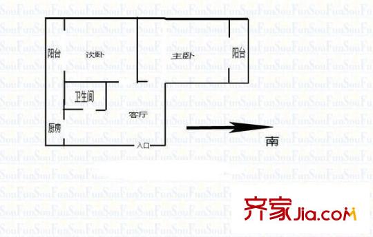 三營盤電建三公司宿舍 2室 戶型圖