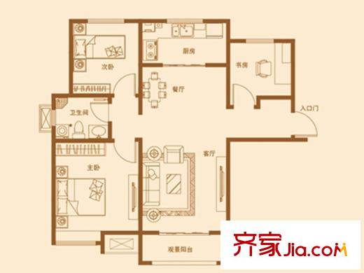 康大鑫都匯府1#、2#、3#、6#C戶型圖 3室2廳1衛(wèi)1廚