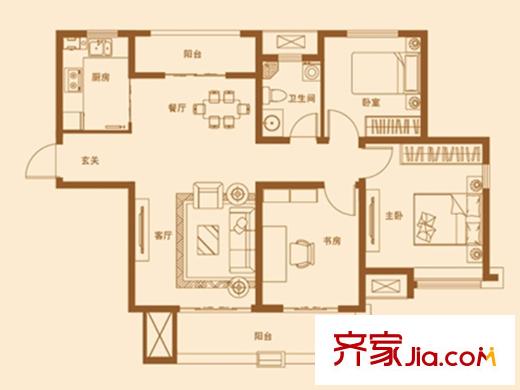 康大鑫都匯府1#、2#、3#、6#、13#、14#、15#G戶型圖 3室2廳1衛(wèi)1廚