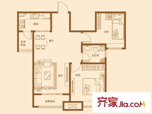 康大鑫都匯府1#、2#、3#、6#B戶型圖 3室2廳1衛(wèi)1廚