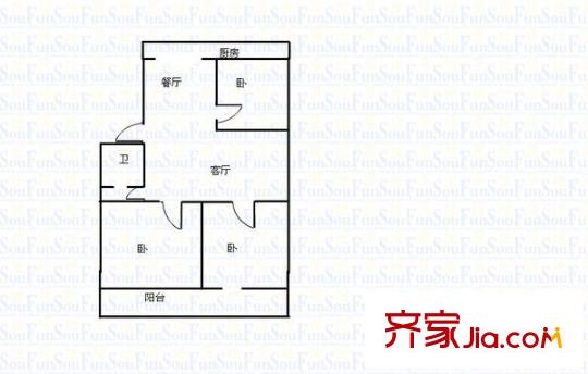 太原日?qǐng)?bào)社宿舍 2室 戶型圖