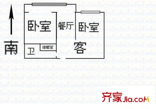 太原市園林局宿舍 2室 戶型圖