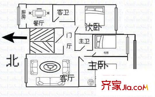 太原市園林局宿舍 3室 戶型圖