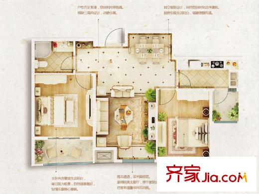 嘉凱城時(shí)代城二期東方龍域20、21、22、27、29至34號(hào)樓B6戶型 2室2廳1衛(wèi)1廚