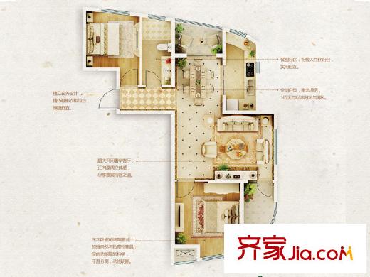 嘉凱城時(shí)代城二期東方龍域20、21、22、27、29至34號(hào)樓B1戶型 2室2廳1衛(wèi)1廚