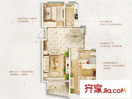 嘉凱城時(shí)代城二期東方龍域20、21、22、27、29至34號(hào)樓B5戶型 2室2廳1衛(wèi)1廚