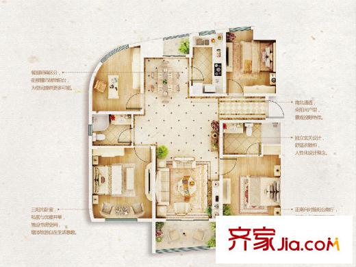 嘉凱城時(shí)代城二期東方龍域20、21、22、27、29至34號(hào)樓D2戶型 4室2廳2衛(wèi)1廚