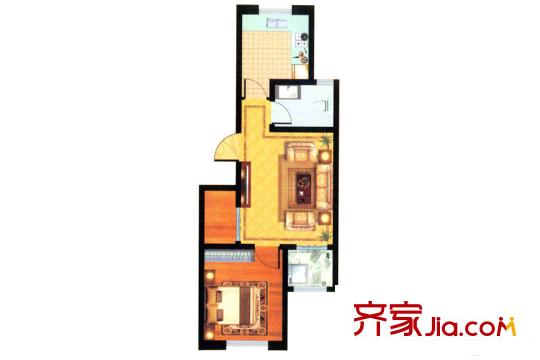 港城華府5#、7#、12#標(biāo)準(zhǔn)層J戶型 1室1廳1衛(wèi)1廚