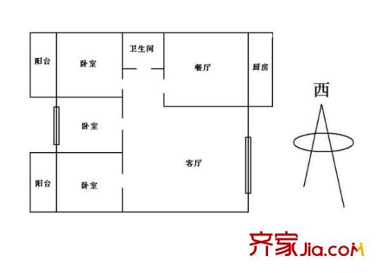 太原師范學院宿舍 3室 戶型圖