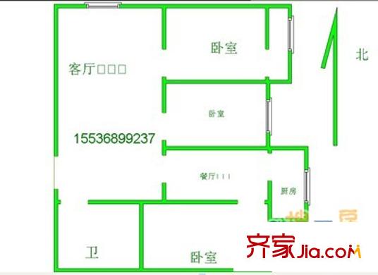 勁松北路外貿宿舍 3室 戶型圖