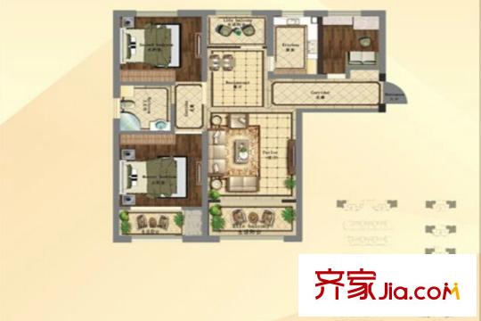 瑯琊臺(tái)家園A2戶型 3室2廳1衛(wèi)1廚