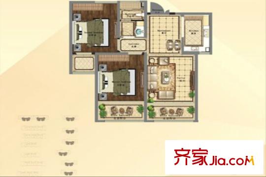 瑯琊臺家園B戶型 2室2廳1衛(wèi)1廚