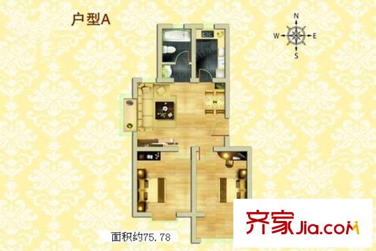 望海源鳳凰城1-10號(hào)樓標(biāo)準(zhǔn)層A戶(hù)型圖 2室1廳1衛(wèi)1廚