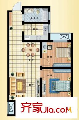 青島新疆城1#、2#、5#B戶型 2室2廳1衛(wèi)1廚