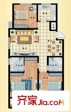 青島新疆城3#A2戶型 3室2廳2衛(wèi)1廚