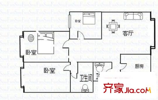 君臨大廈 3室 戶型圖