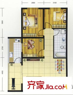 貴通潤園戶型圖c-A戶型 3室2廳1衛(wèi)1廚