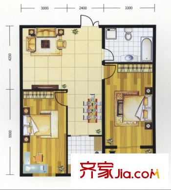 貴通潤園戶型圖c-C戶型 2室2廳1衛(wèi)1廚