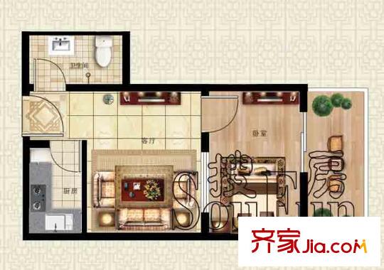 龍海方舟花園戶型圖6#3一室一廳一衛(wèi)2 1室1廳1衛(wèi)1廚