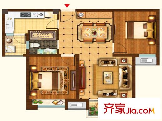 膠州寶龍城市廣場(chǎng)二期5、6#A1戶型 2室2廳1衛(wèi)1廚