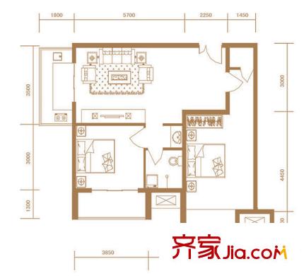恒實城市廣場?新城市花園5-4-02-D2戶型 2室2廳1衛(wèi)1廚