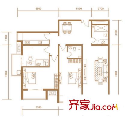恒實(shí)城市廣場(chǎng)?新城市花園4-4-01-D1戶型 3室2廳2衛(wèi)1廚