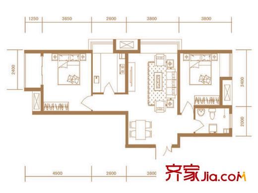 恒實城市廣場?新城市花園5-4-04-D4戶型 2室2廳1衛(wèi)1廚